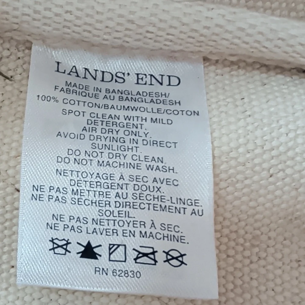Lands' End Canvas Square Wide Body Storage Tote in Cream and Blue